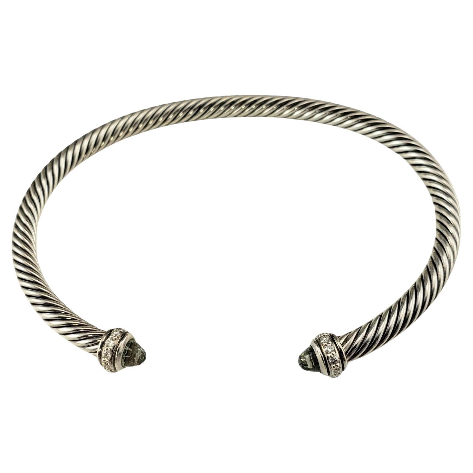 David Yurman Sterling Silver Prasiolite & Diamond Cable Bracelet #17055
