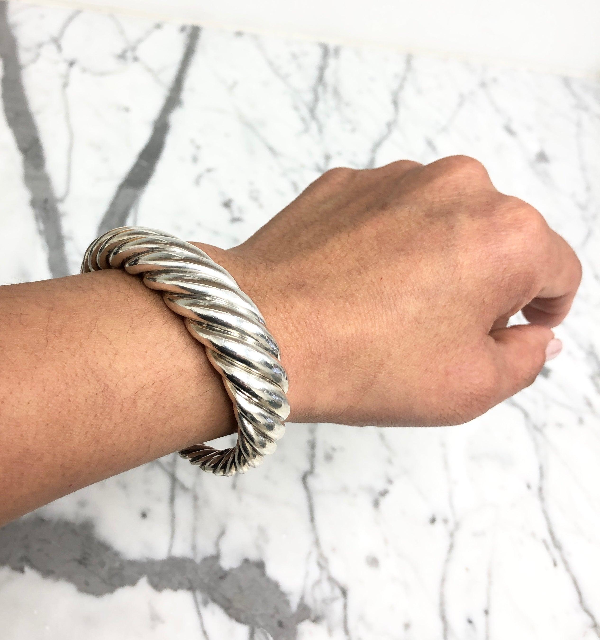 Women's David Yurman Sterling Silver Pure Form Cable Bangle Bracelet Medium Size