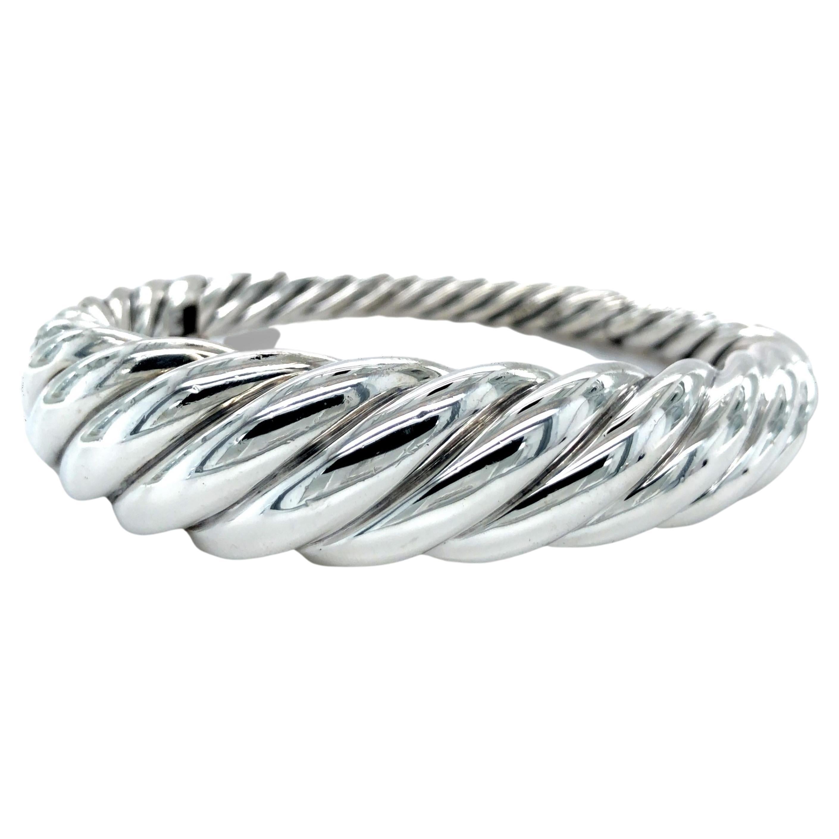David Yurman Sterling Silver Pure Form Cable Bangle Bracelet Medium Size