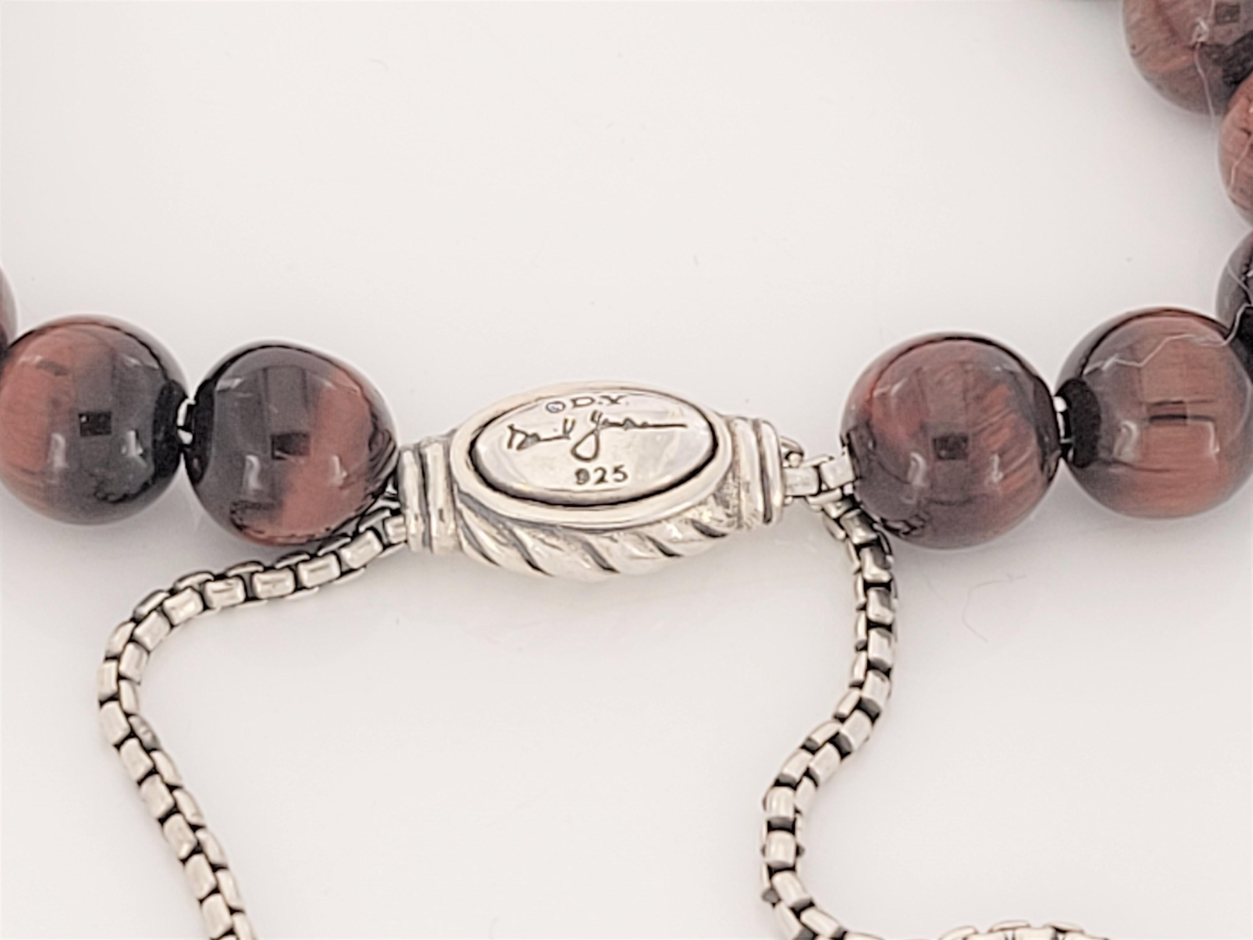 David Yurman, bracelet de perles spirituelles en argent sterling rouge œil de tigre 8 mm Neuf - En vente à New York, NY