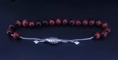 David Yurman Bracciale di perle spirituali in argento sterling con occhio di tigre rosso da 8 mm