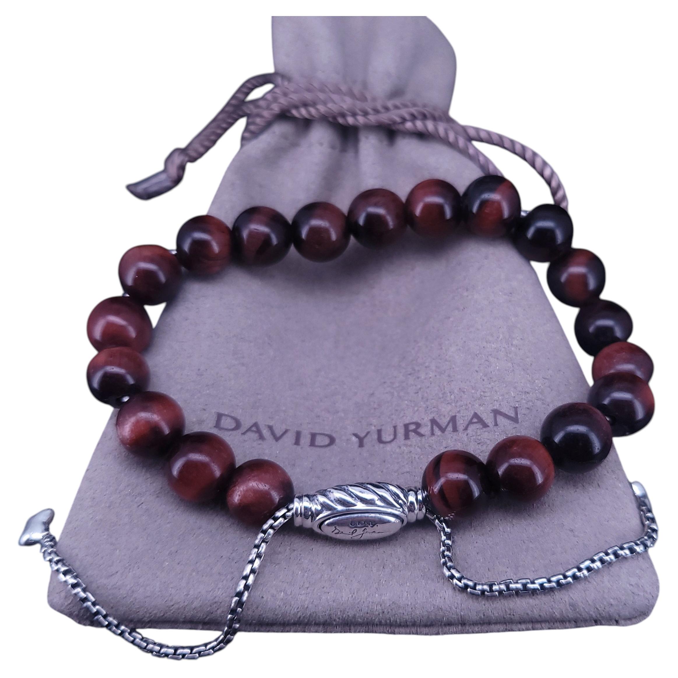David Yurman Sterling Silver Red Tiger's Eye Spiritual Bead Bracelet 8mm