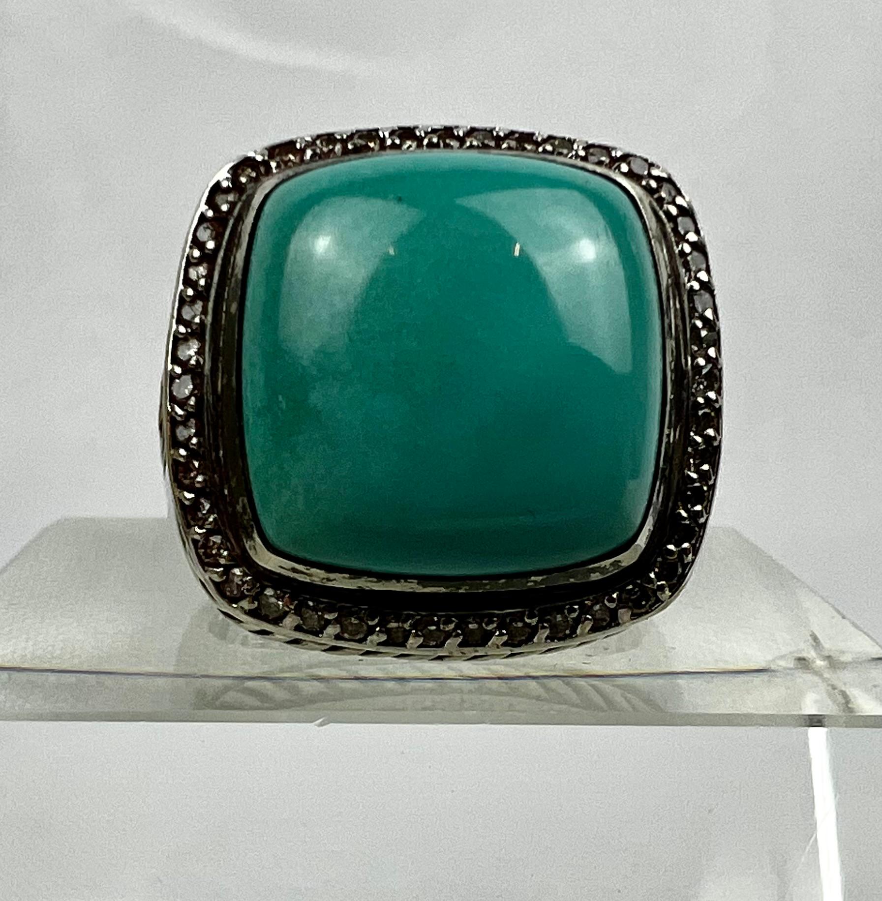 Contemporary David Yurman's Albion Sterling Silver Ring with Square Cabochon Turquoise Stone