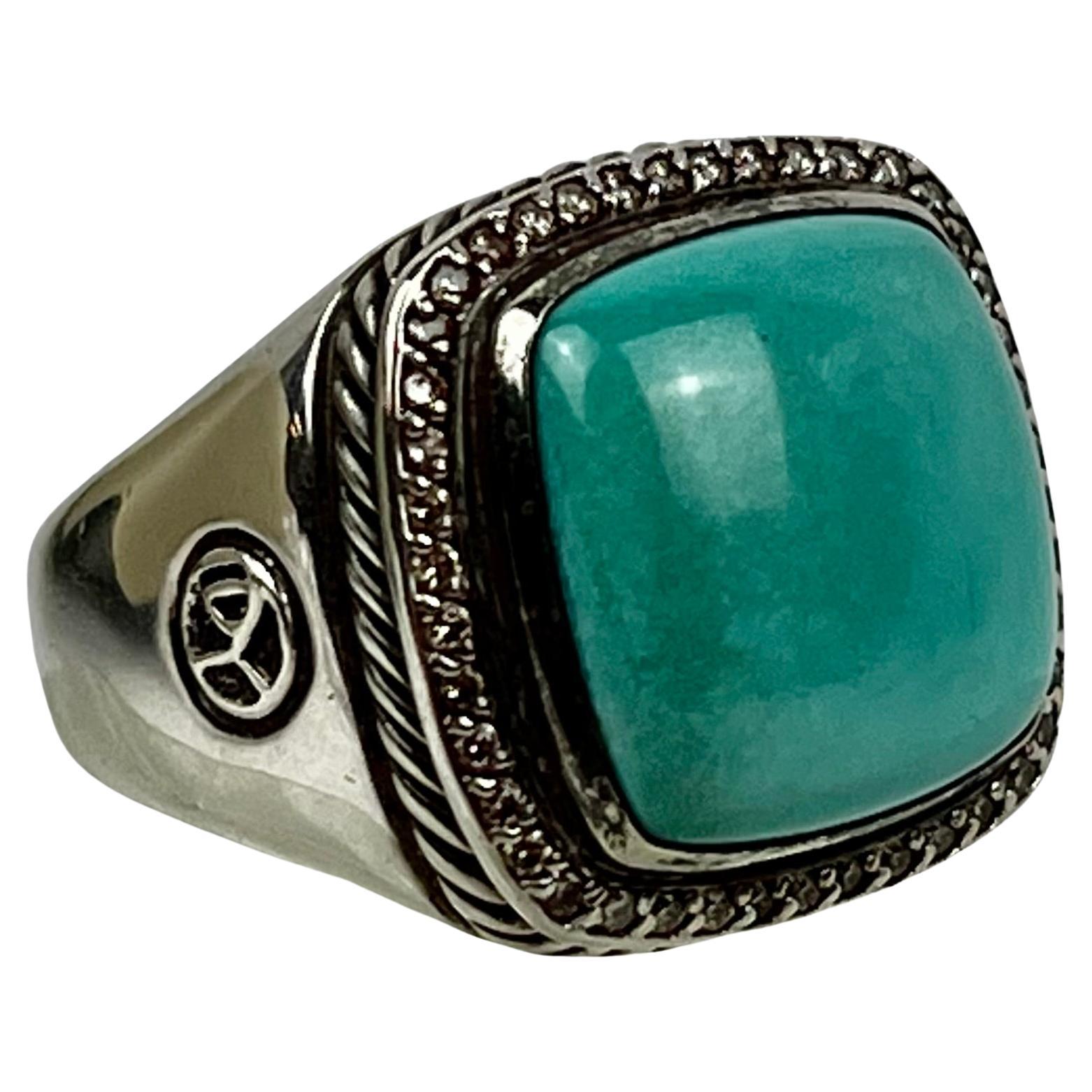 David Yurman's Albion Sterling Silver Ring with Square Cabochon Turquoise Stone
