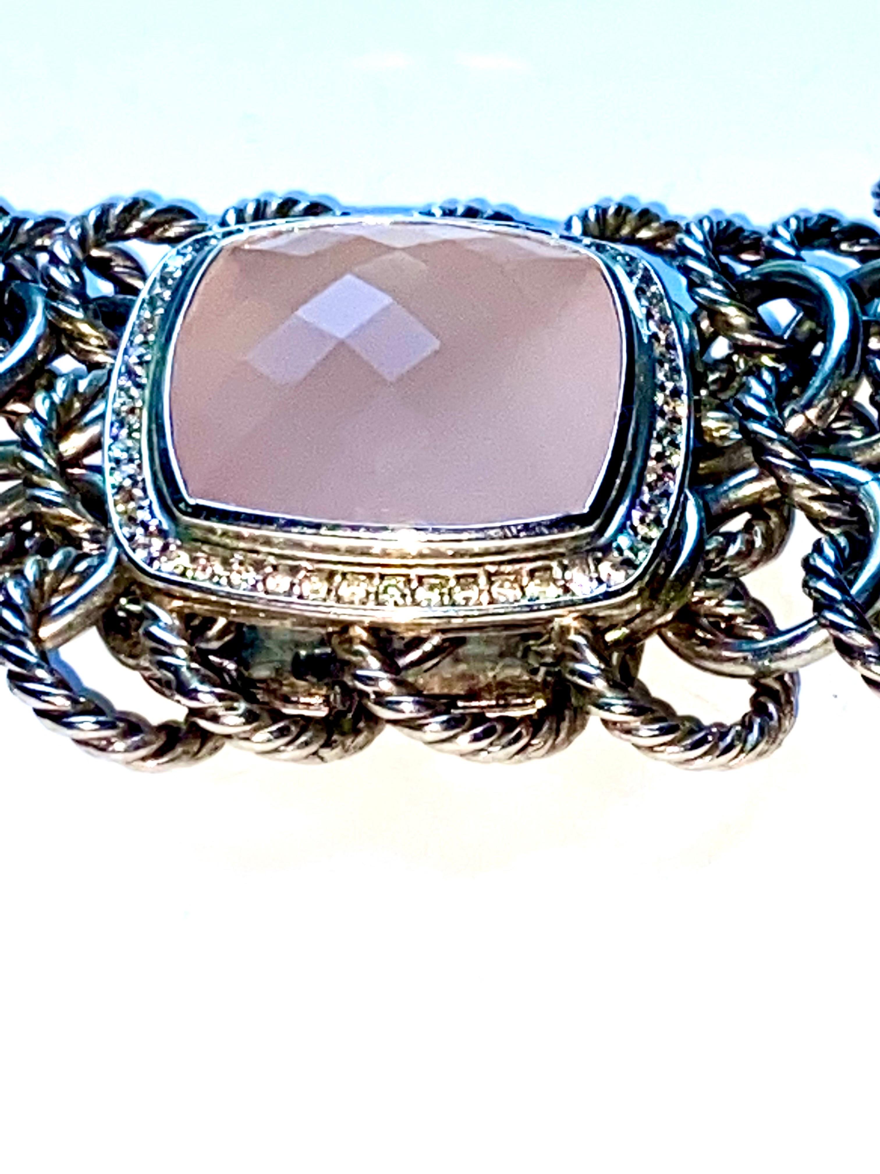 David Yurman Sterling Silver, Rose Quartz, Diamond & 18K Atlas Necklace 7