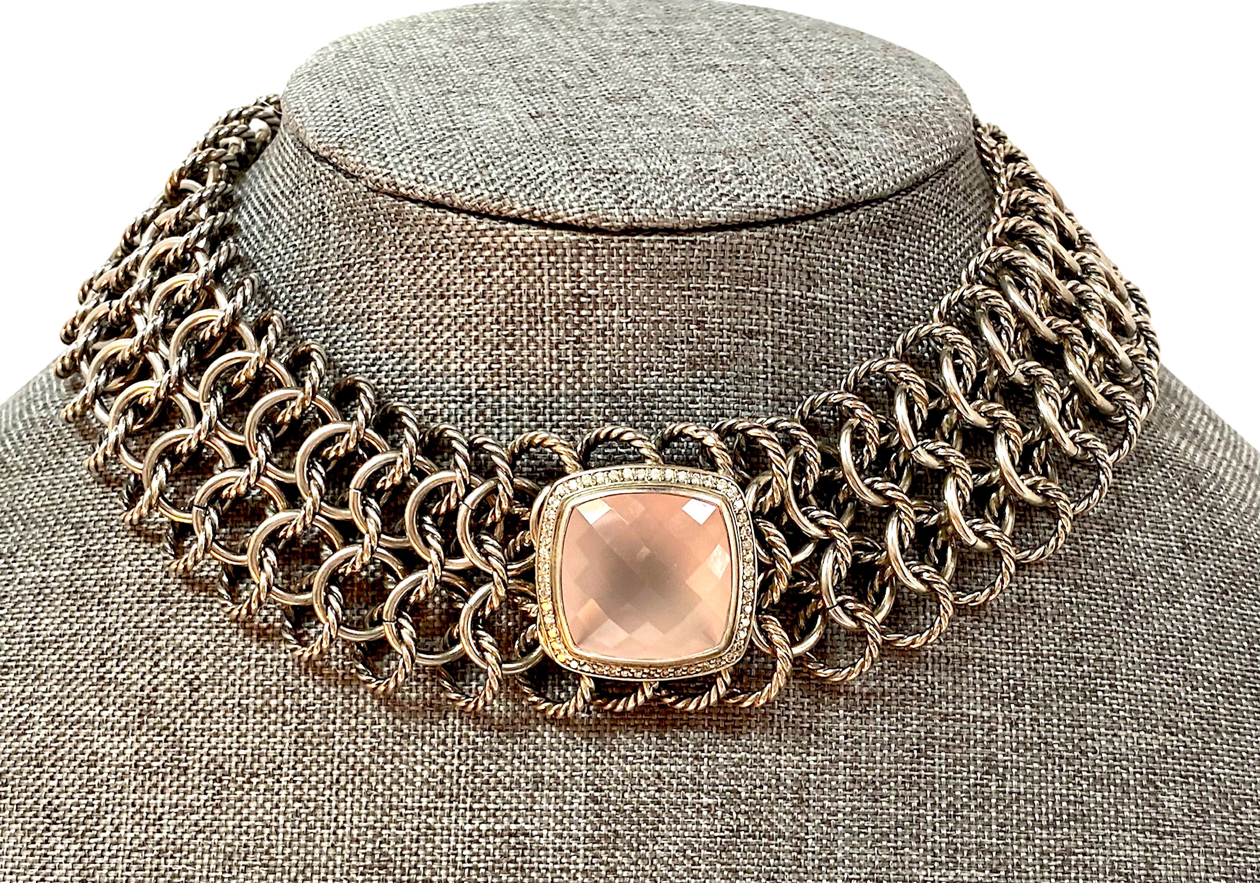 Women's David Yurman Sterling Silver, Rose Quartz, Diamond & 18K Atlas Necklace