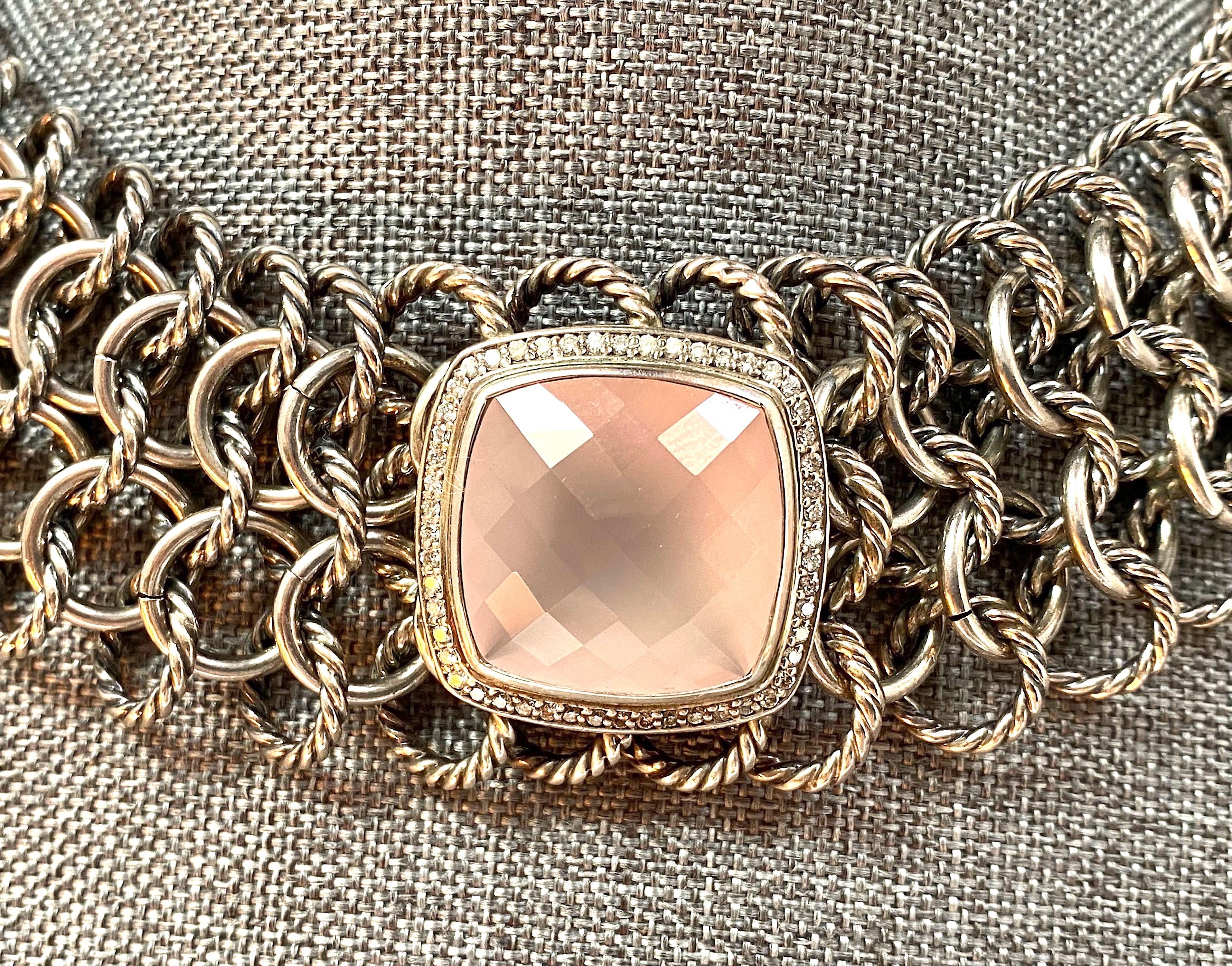 Women's David Yurman Sterling Silver, Rose Quartz, Diamond & 18K Atlas Necklace