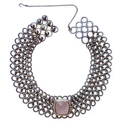David Yurman Sterling Silver, Rose Quartz, Diamond & 18K Atlas Necklace