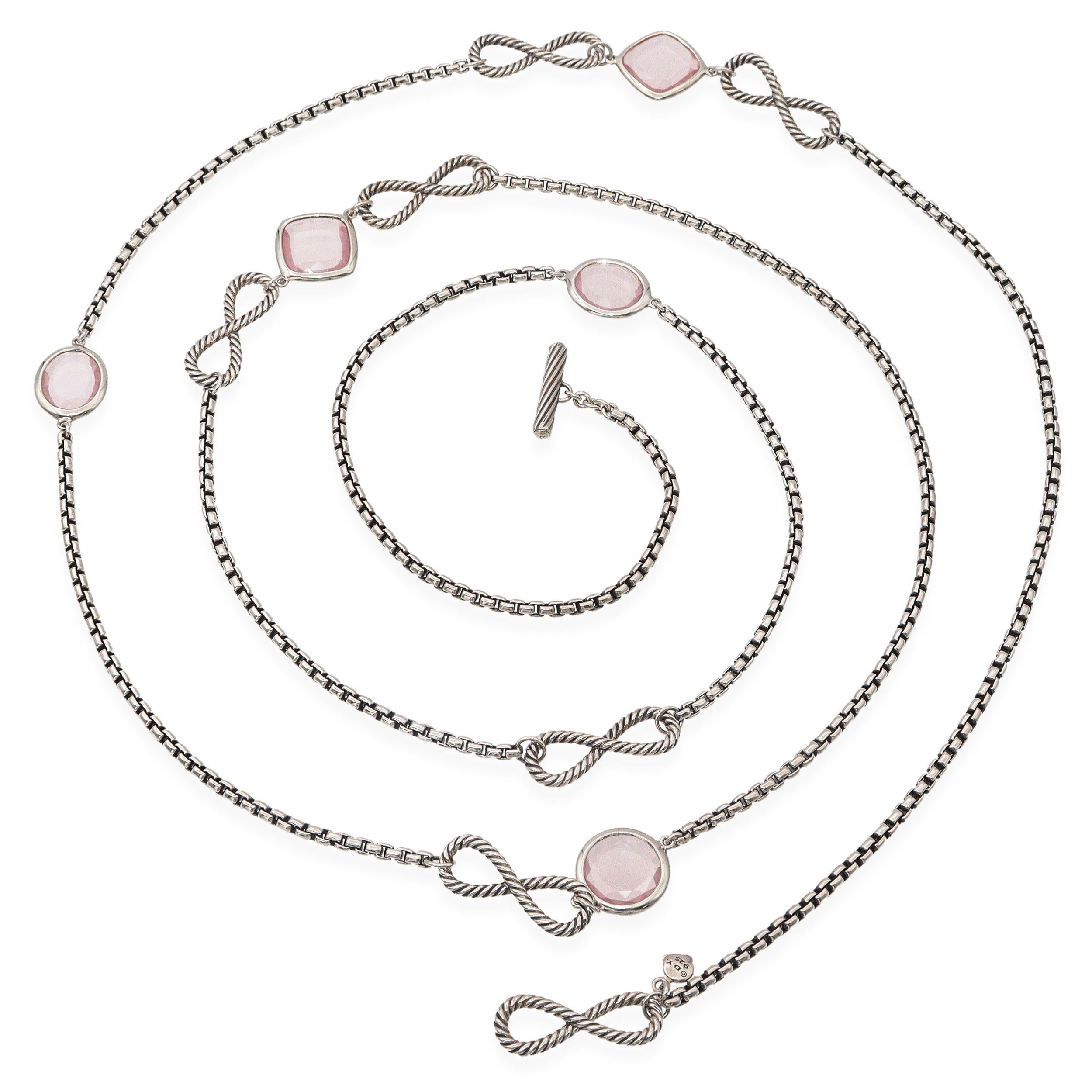Women's David Yurman Sterling Silver Rose Quartz Infinity Station Necklace For Sale