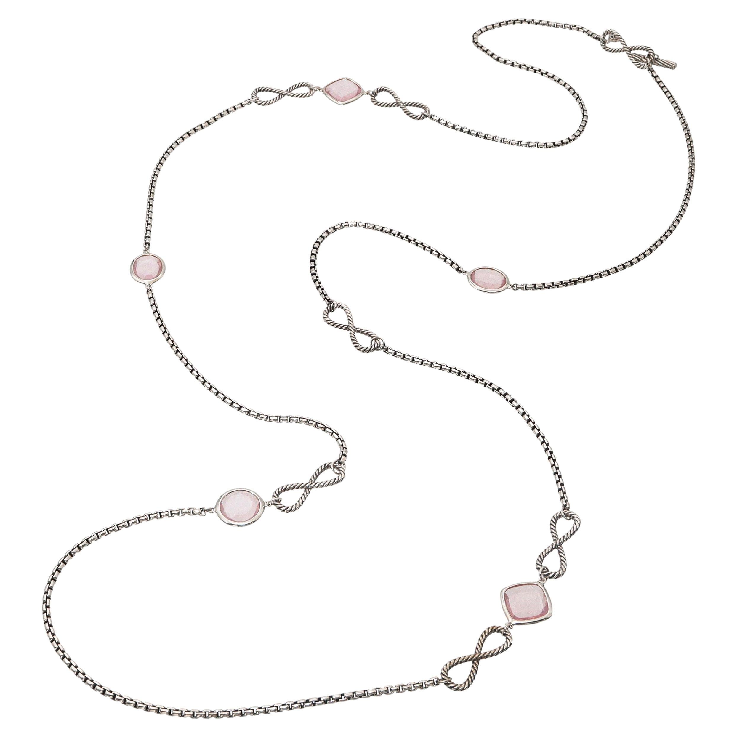 David Yurman Sterling Silver Rose Quartz Infinity Station Necklace For Sale