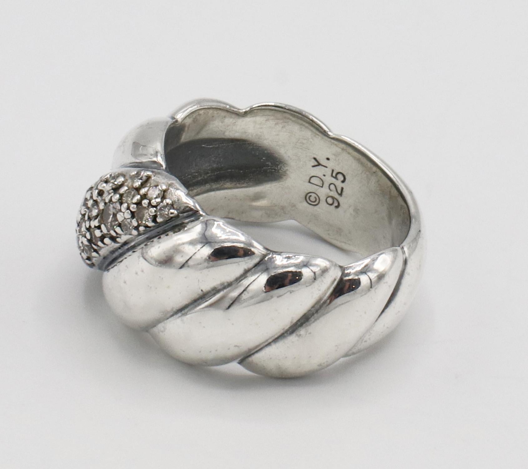David Yurman Sterlingsilber-Diamant-Ring mit geformtem Kabel  im Zustand „Gut“ im Angebot in  Baltimore, MD