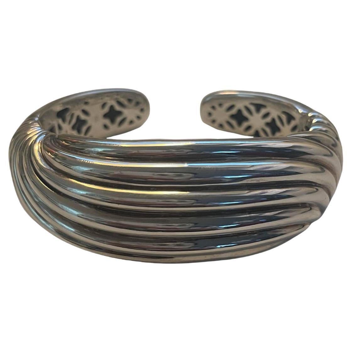 David Yurman Sterling Silver Sculpted Cable Hinge Cuff Bracelet rt $1, 100