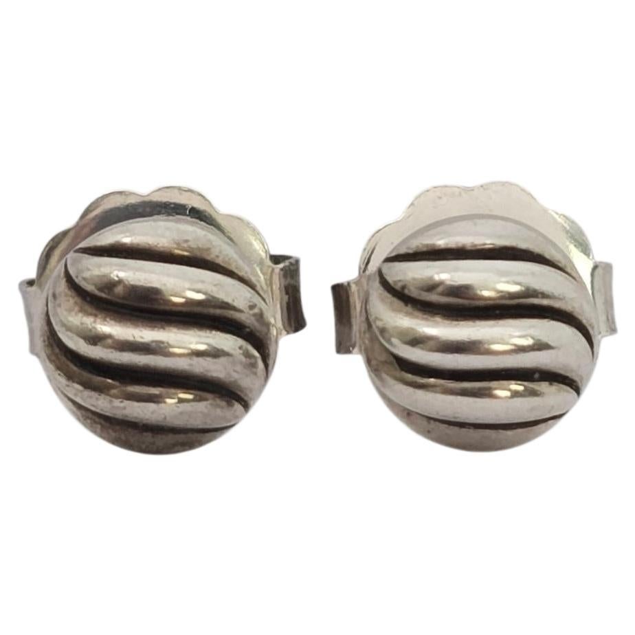 David Yurman Sterling Silver Sculpted Cable Stud Earrings 14K Gold Posts #24098