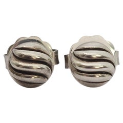 David Yurman Sterling Silver Sculpted Cable Stud Earrings 14K Gold Posts #24098