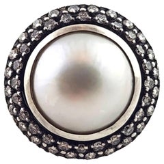 Vintage David Yurman Sterling Silver SINGLE Cerise Diamond & Pearl Earring #18312