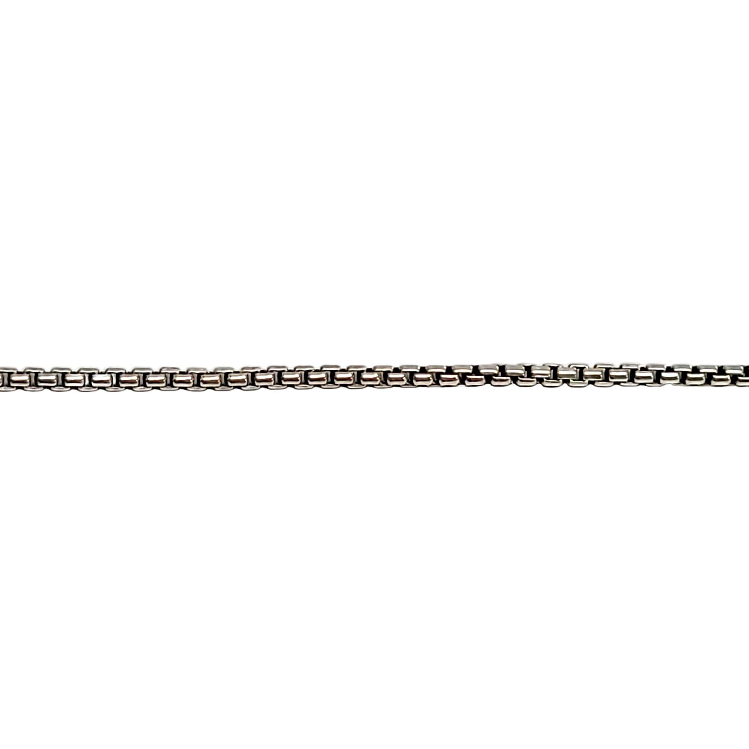Sterling silver small double box chain necklace by David Yurman.

Delicate sterling silver box chain necklace. Lobster clasp closure with 2 loops for adjustable length.

Measures approx 18 1/2