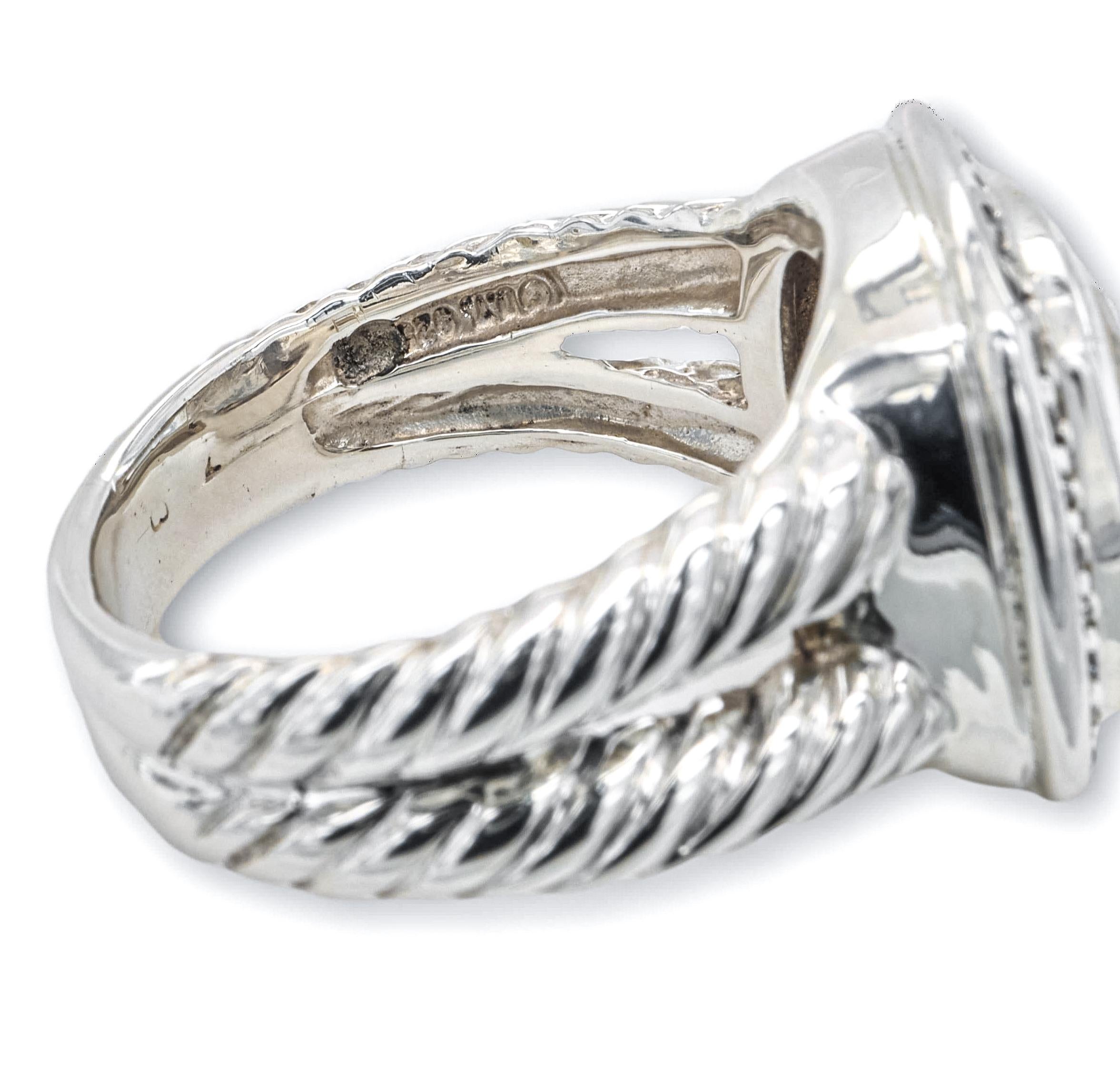 David Yurman Halo-Ring, Sterlingsilber Rauchquarz Albion Diamant (Kissenschliff) im Angebot