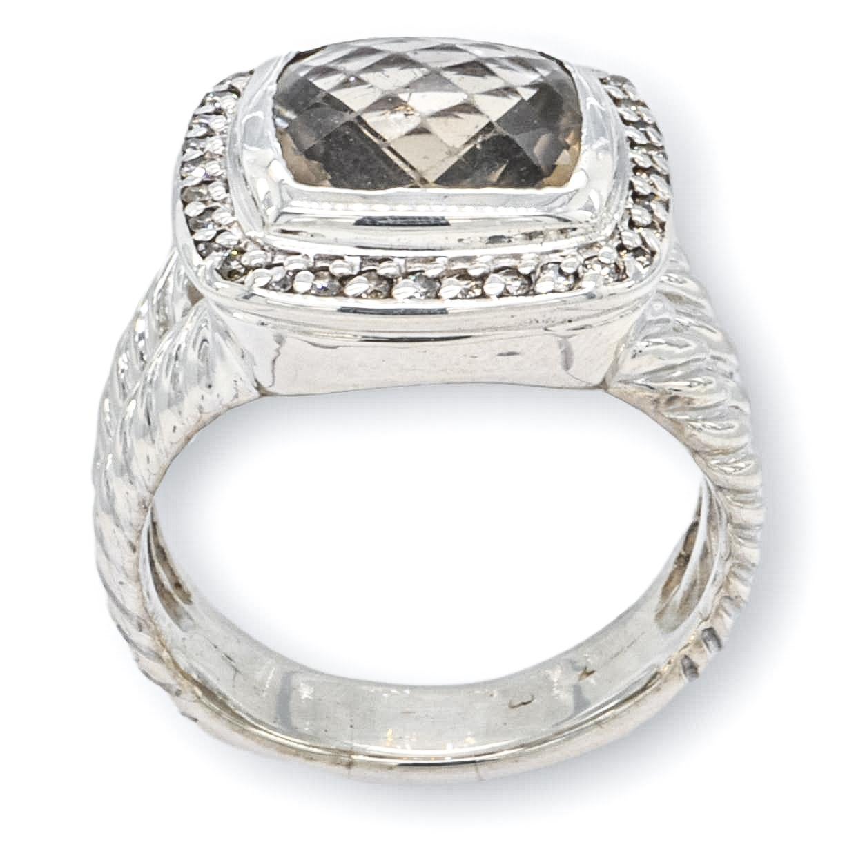 Contemporary David Yurman Sterling Silver Smoky Quartz Albion Diamond Halo Ring For Sale