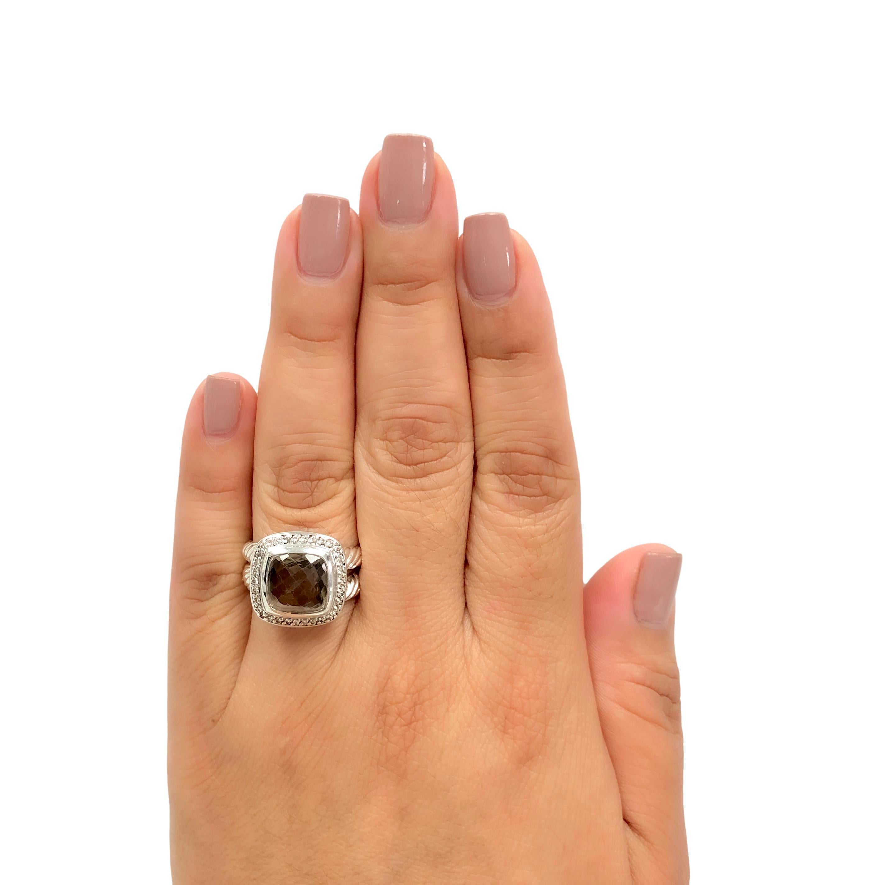 Cushion Cut David Yurman Sterling Silver Smoky Quartz Albion Diamond Halo Ring