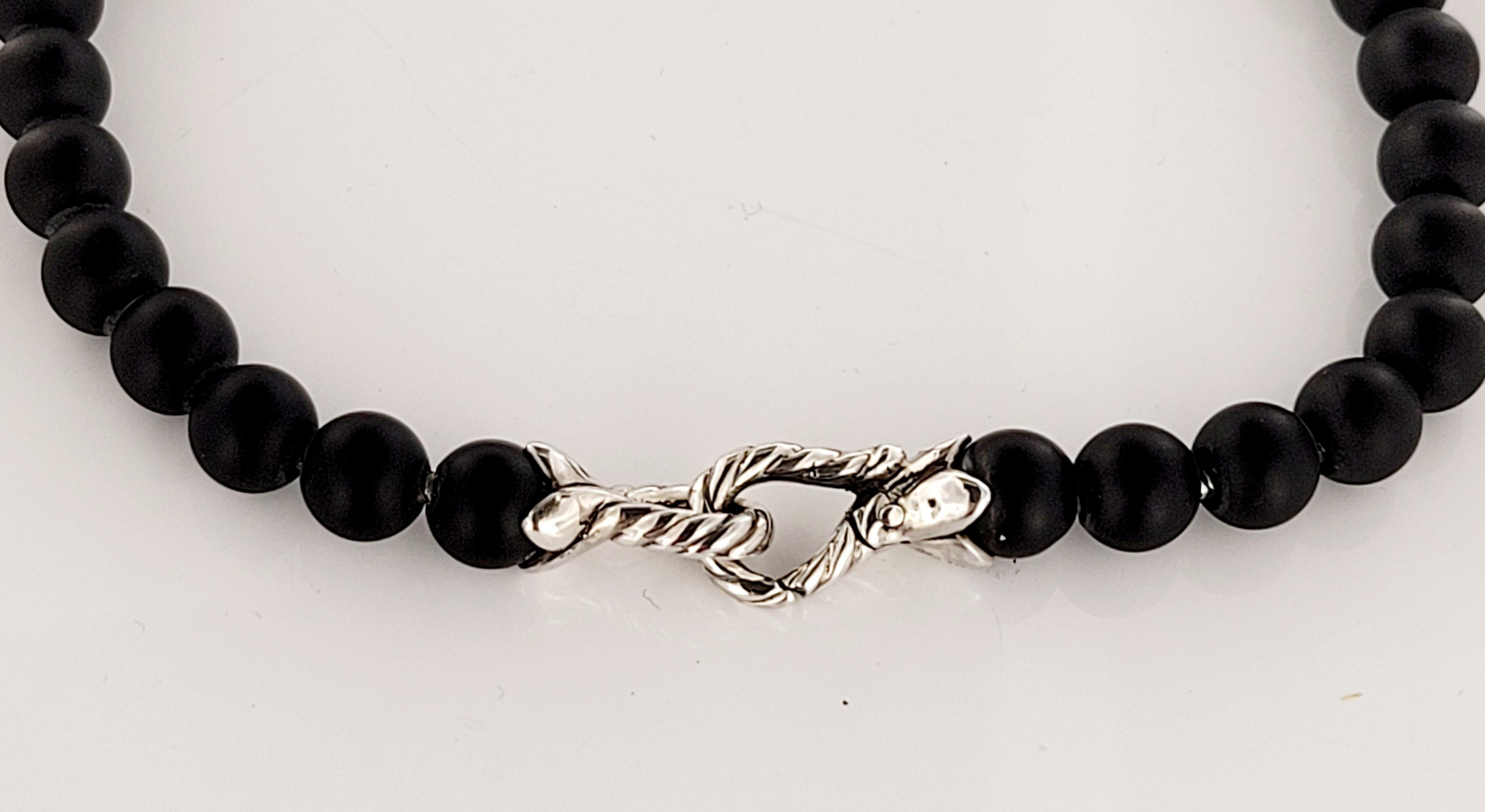 Round Cut David Yurman  Sterling Silver Spiritual black matte onyx beaded bracelet For Sale
