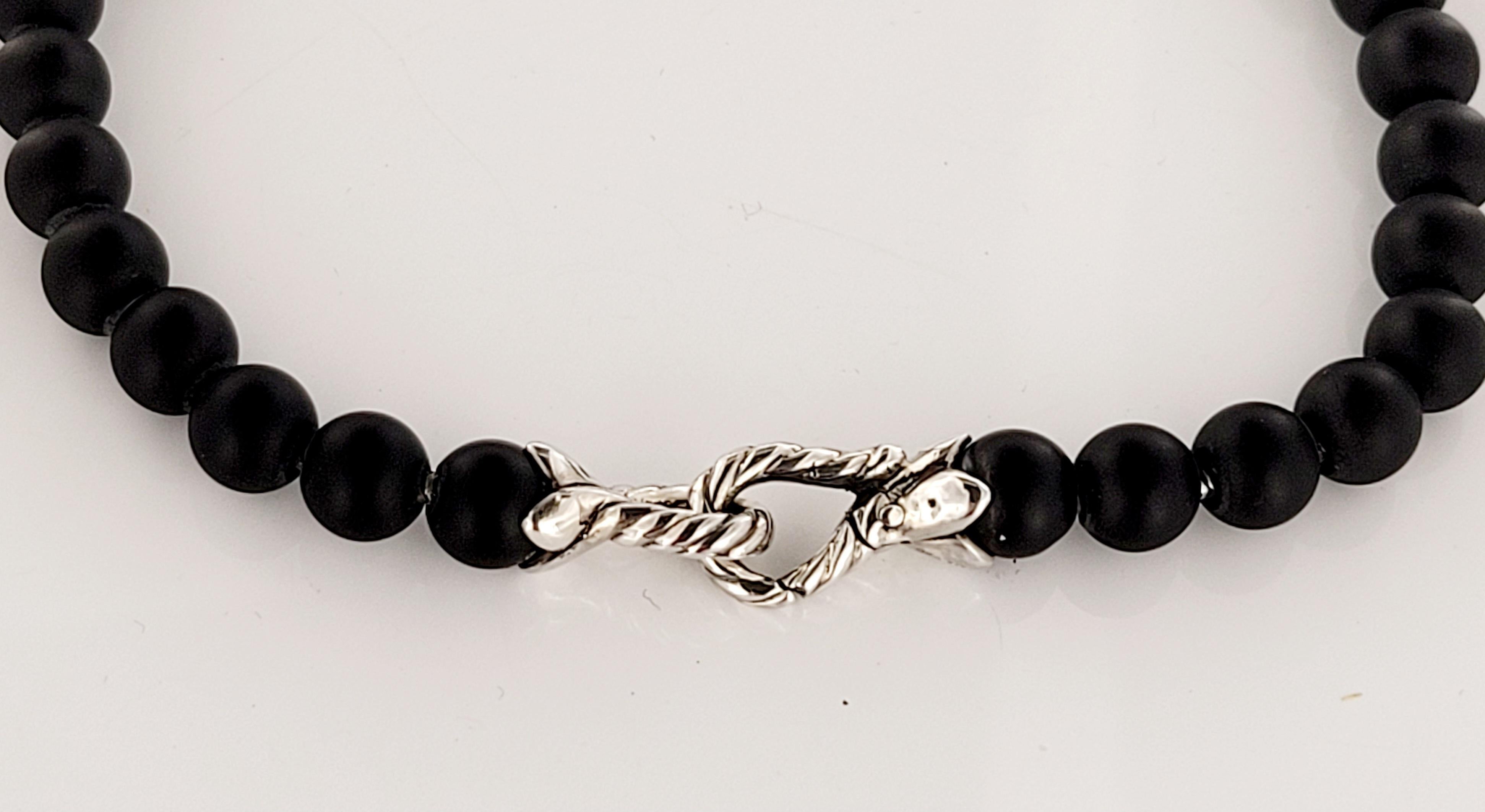 Round Cut David Yurman Sterling Silver Spiritual Black Matte Onyx Beaded Bracelet For Sale