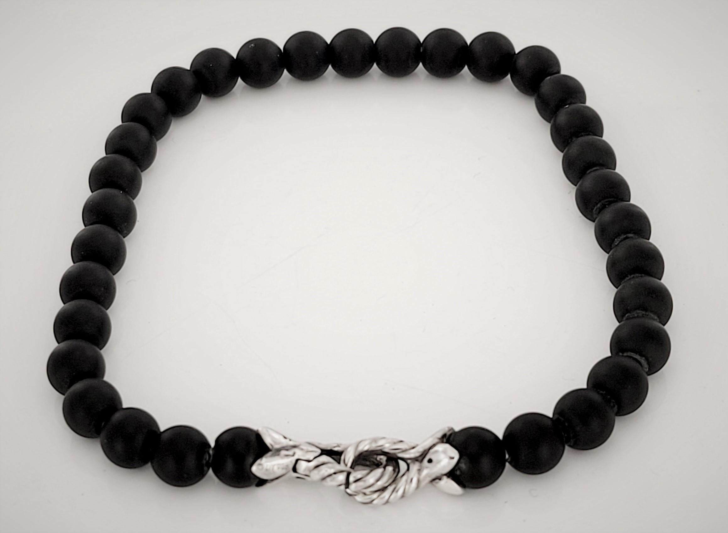 David Yurman  Sterling Silver Spiritual black matte onyx beaded bracelet In New Condition For Sale In New York, NY