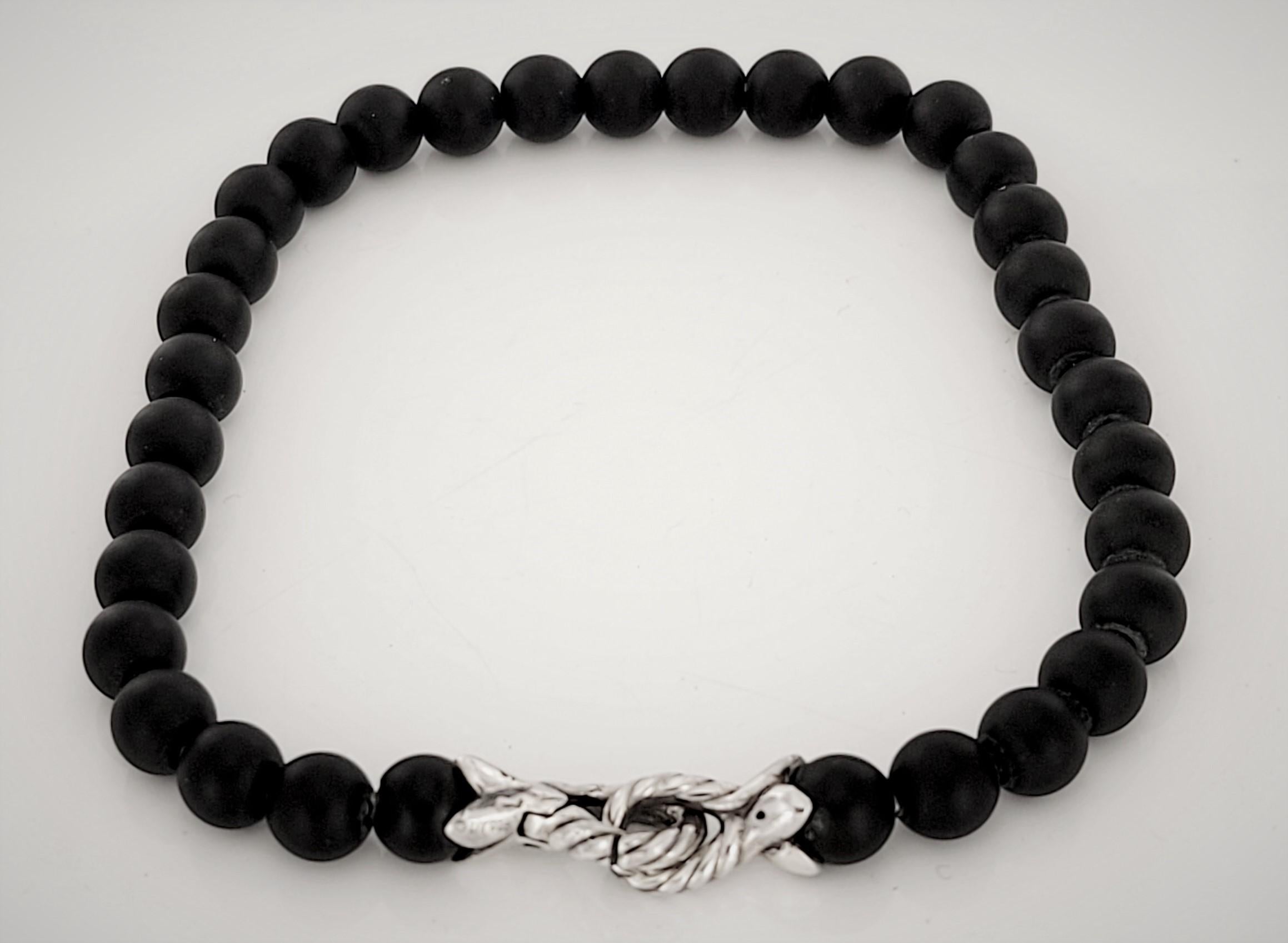 David Yurman Sterling Silver Spiritual Black Matte Onyx Beaded Bracelet In New Condition For Sale In New York, NY