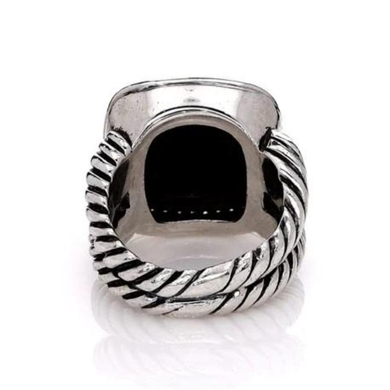 David Yurman Sterling Silver Split Shank Black Onyx and Diamond RIng For Sale 3