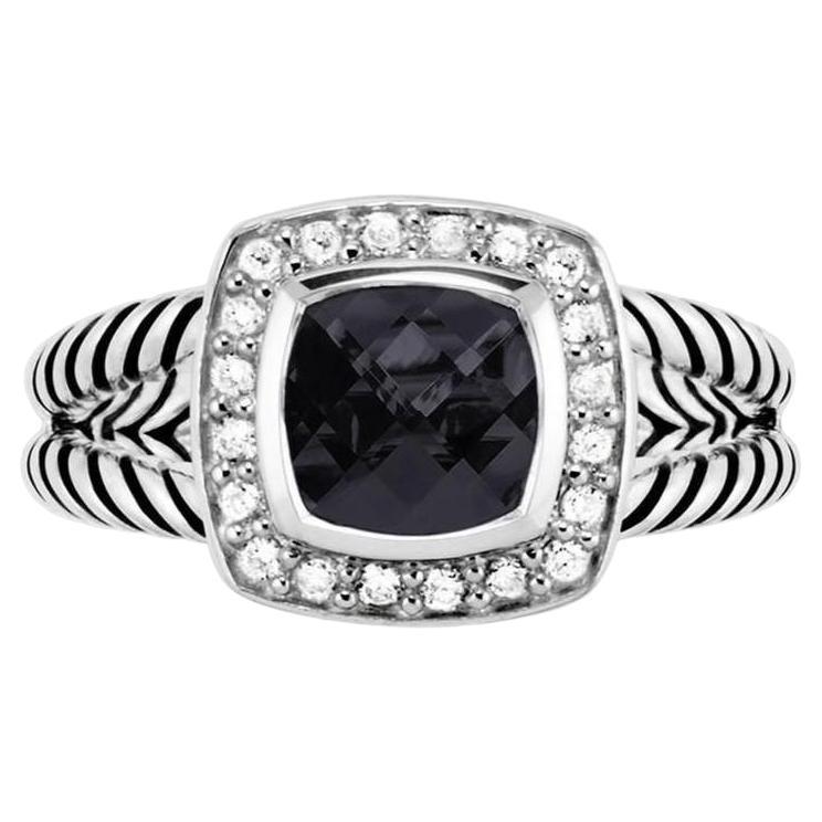 David Yurman Sterling Silver Split Shank Black Onyx and Diamond RIng