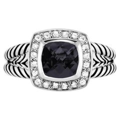 David Yurman Sterling Silver Split Shank Black Onyx and Diamond RIng