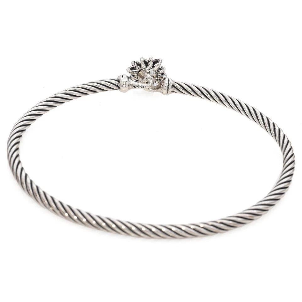 Round Cut David Yurman Sterling Silver Starburst Diamond Single Station Cable bracelet