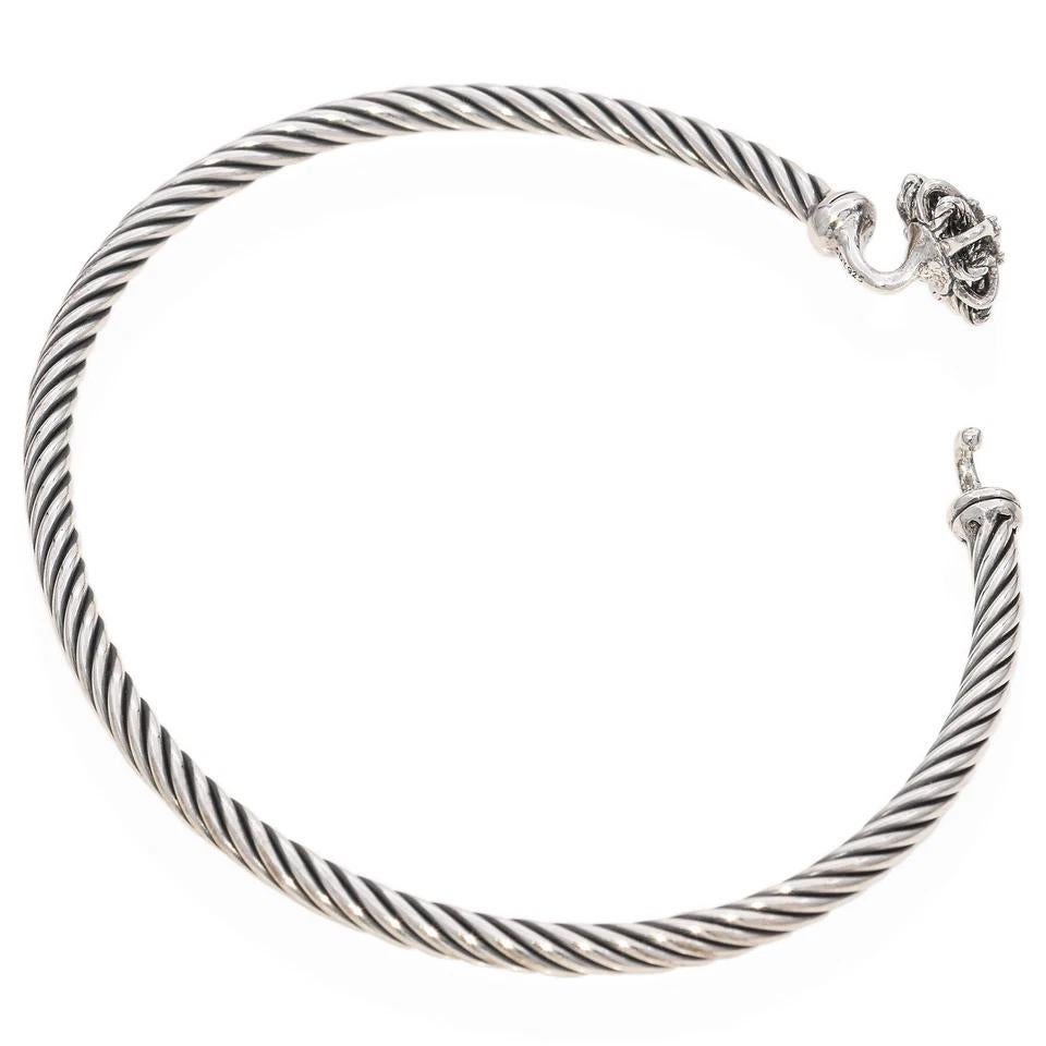 David Yurman Sterling Silver Starburst Diamond Single Station Cable bracelet In Excellent Condition In New York, NY