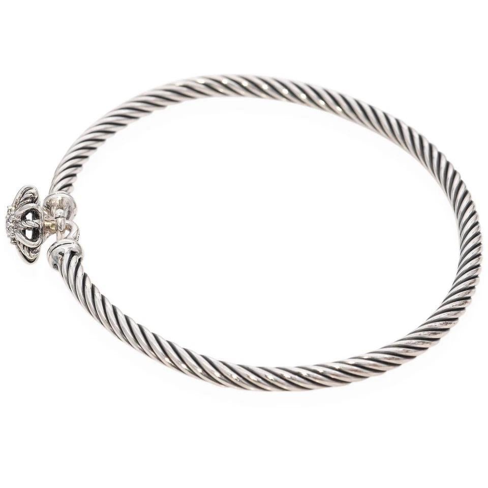 Women's or Men's David Yurman Sterling Silver Starburst Diamond Single Station Cable bracelet