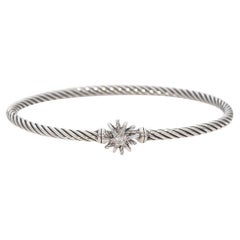 David Yurman Sterling Silver Starburst Diamond Single Station Cable bracelet