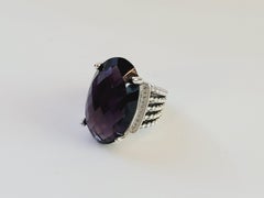 David Yurman Sterling Silver, Stone Oval Amethyst  Wheaton Cable Ring Size: 7