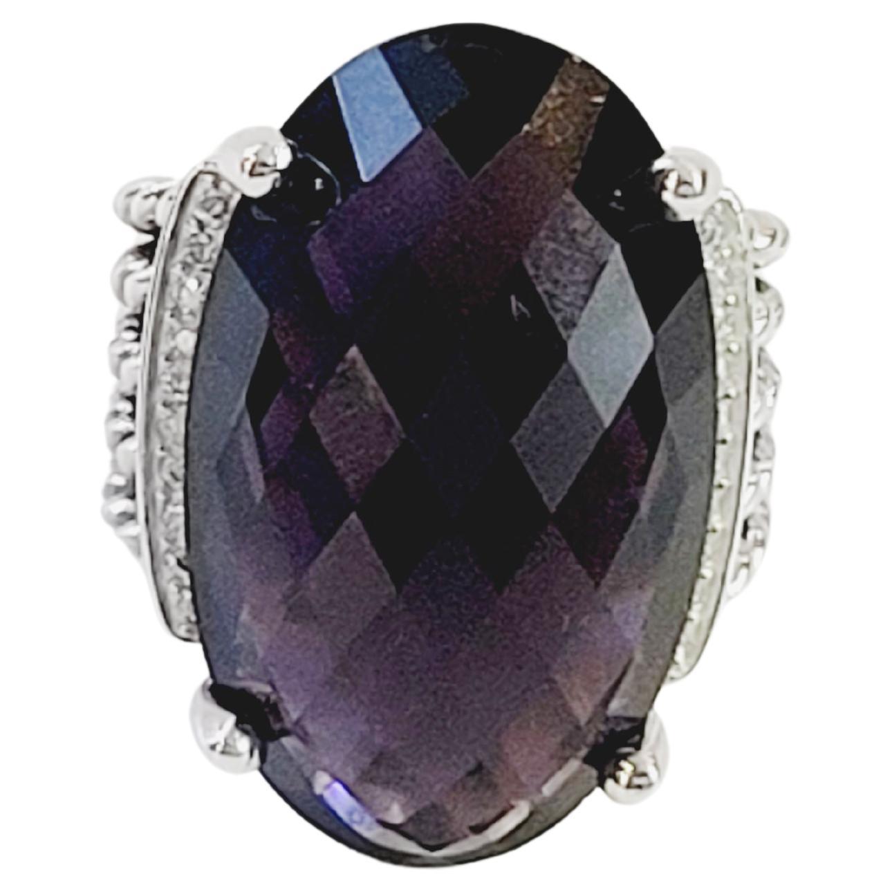 David Yurman Sterling Silver, Stone Oval Amethyst  Wheaton Cable Ring Size: 7 For Sale