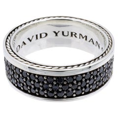 David Yurman Bracelet large en argent sterling pavé de diamants noirs Streamline taille 10