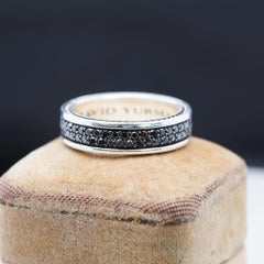 David Yurman Sterling Silver Streamline Two-Row Band Ring with Black Diamonds