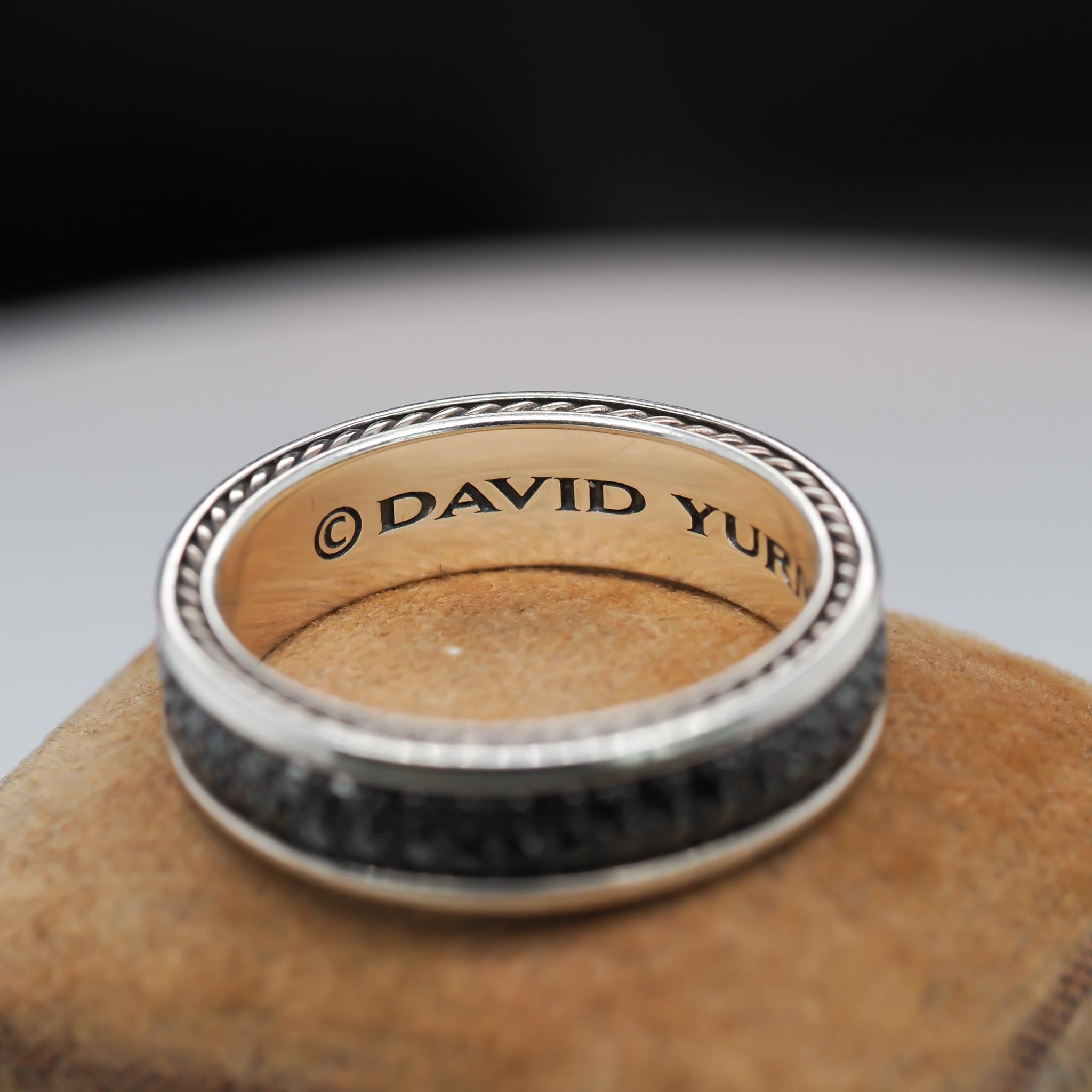 da uomo o donna David Yurman - Anello a fascia Streamline a due file in argento sterling con diamanti neri in vendita