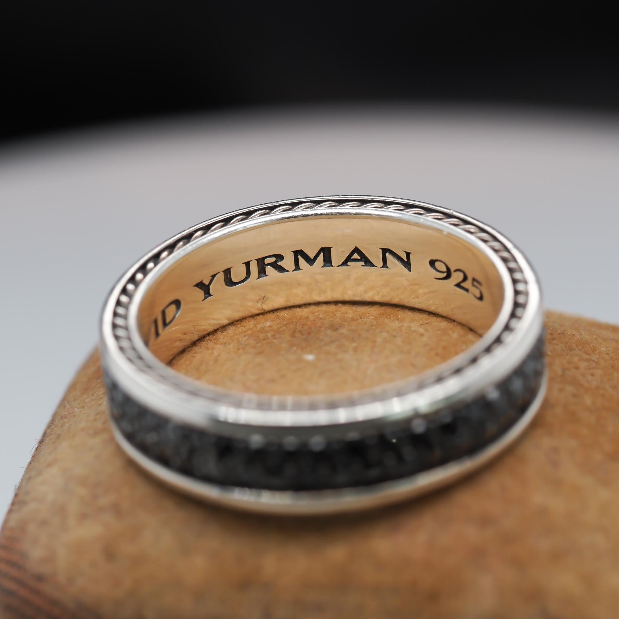 Zweireihiger David Yurman-Ring aus Sterlingsilber mit schwarzen Diamanten, stromlinienförmig im Angebot 1