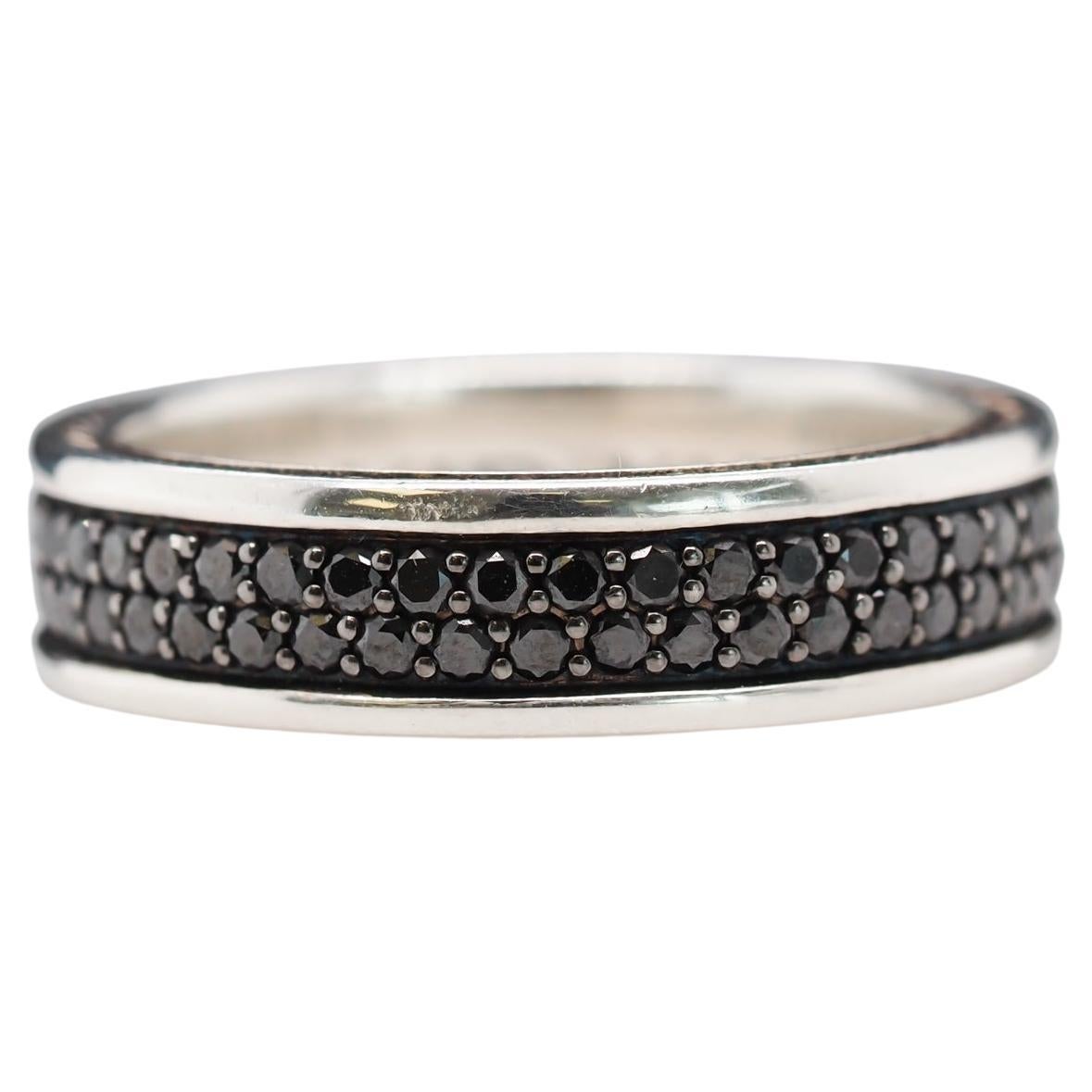 David Yurman Sterling Silver Streamline Two-Row Band Ring with Black Diamonds For Sale