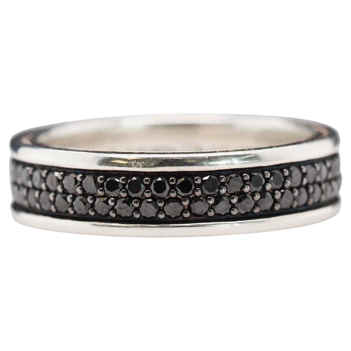 David Yurman Sterling Silver Streamline Two-Row Band Ring with Black Diamonds