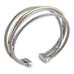 David Yurman Sterling Silver Three-Row Cuff Bracelet with Gold B06789 S8