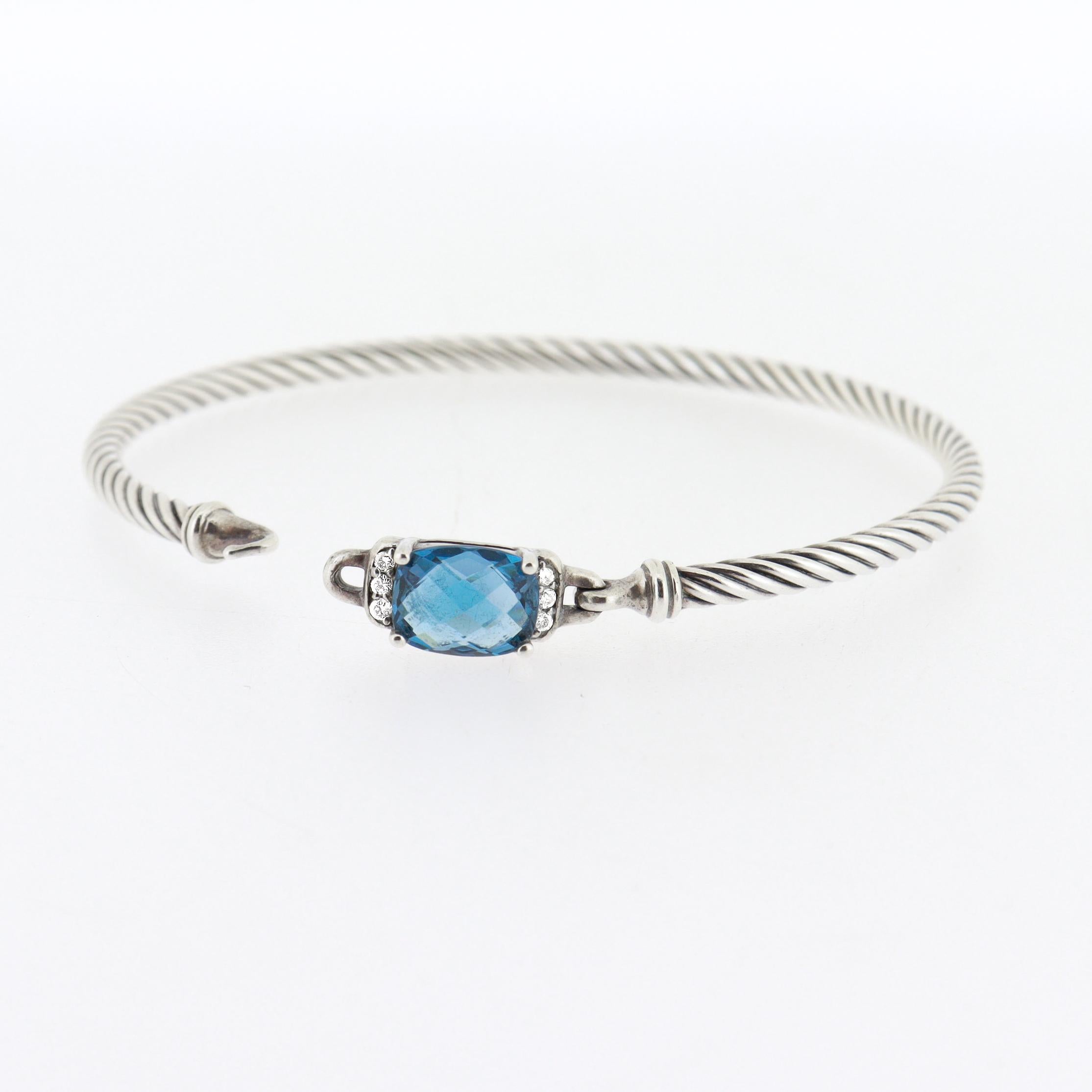 David Yurman Bracciale Wheaton in argento, topazio e diamanti da 3 mm in vendita 8