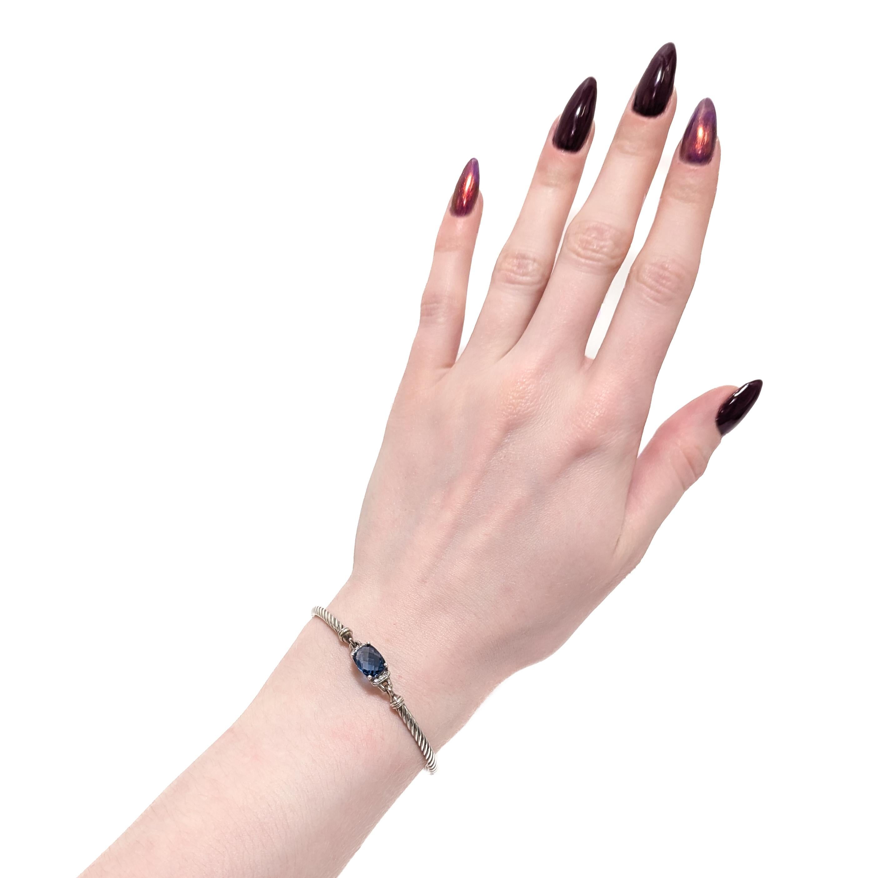 Moderno David Yurman Bracciale Wheaton in argento, topazio e diamanti da 3 mm in vendita