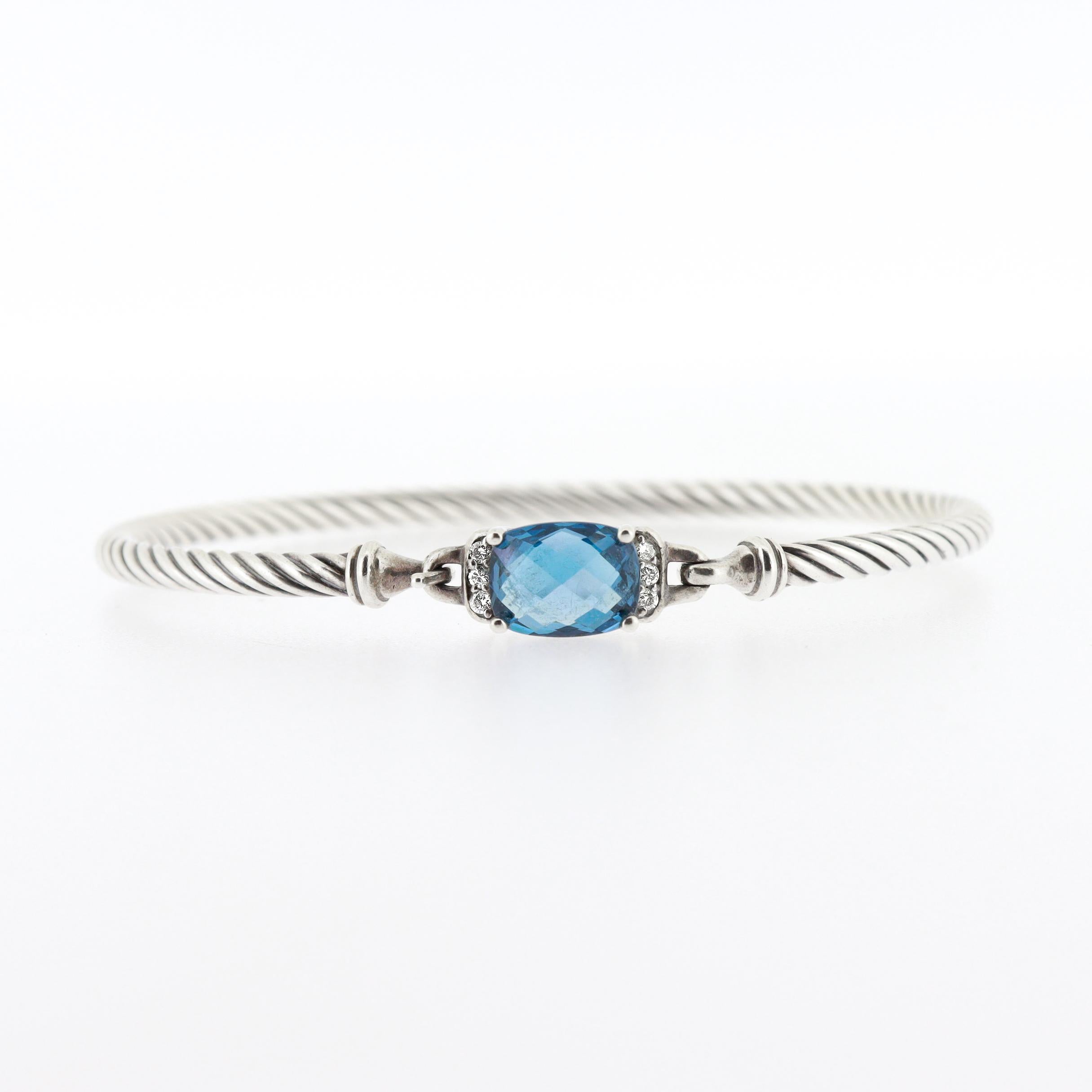 Taglio cuscino David Yurman Bracciale Wheaton in argento, topazio e diamanti da 3 mm in vendita