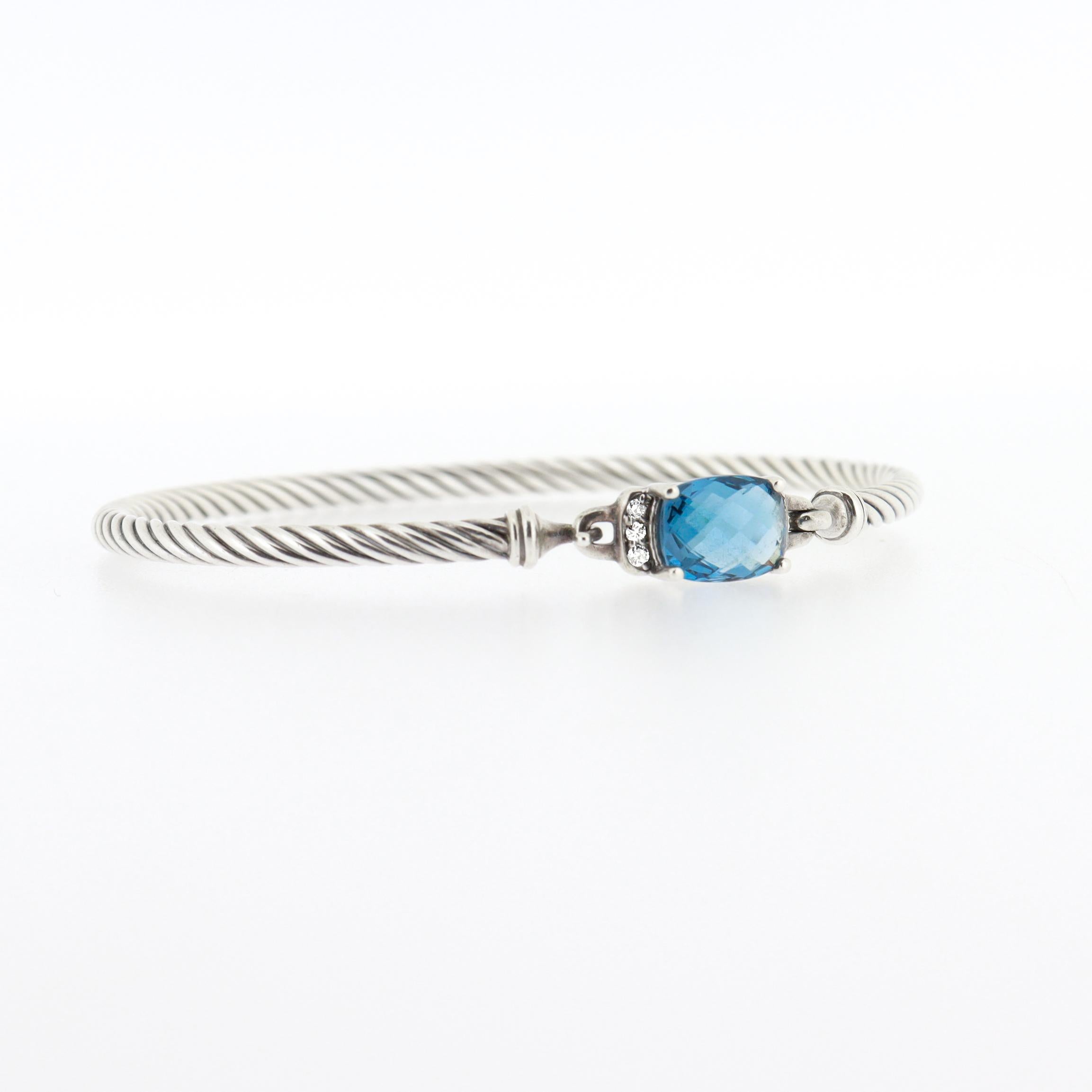 David Yurman Bracciale Wheaton in argento, topazio e diamanti da 3 mm in vendita 3