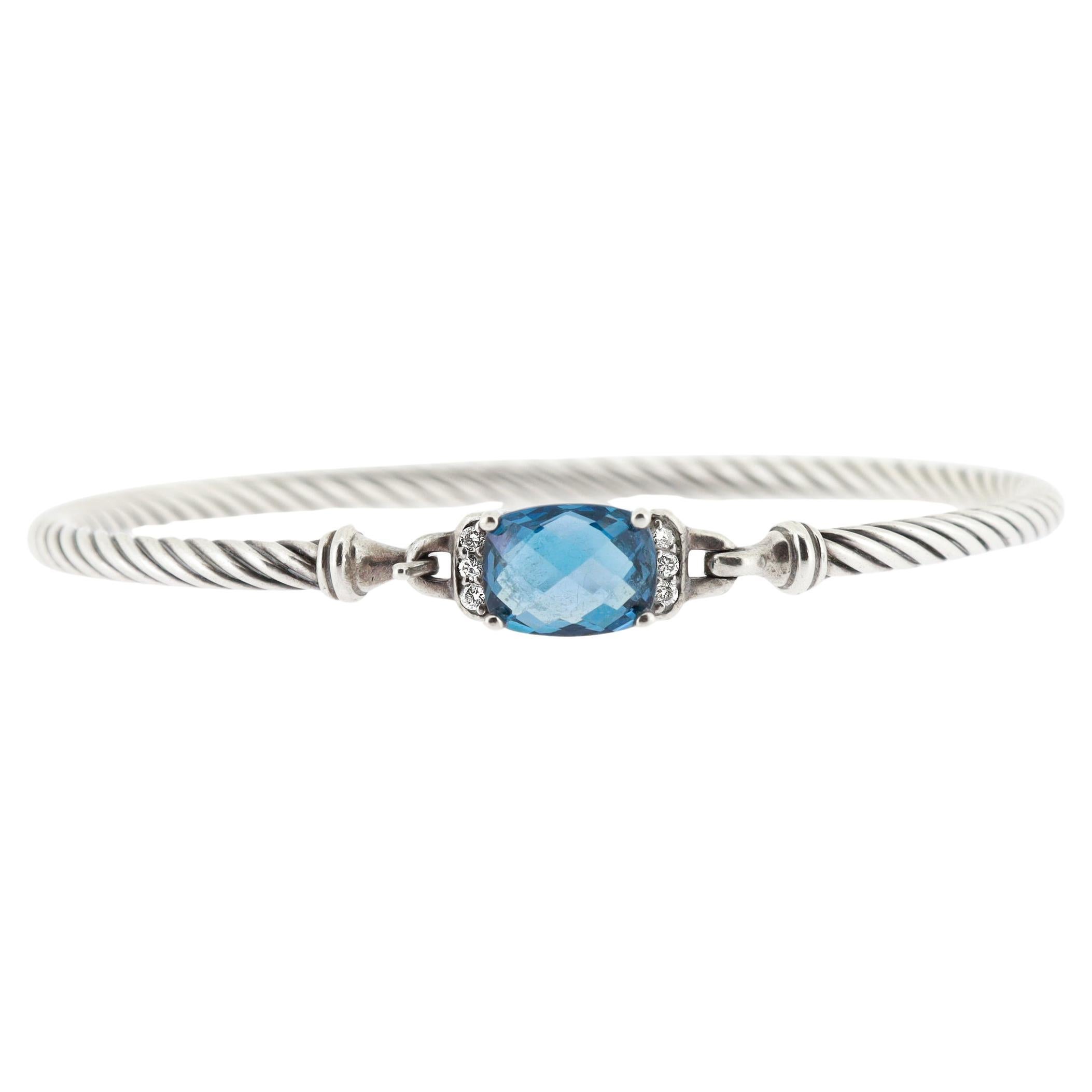 David Yurman Bracciale Wheaton in argento, topazio e diamanti da 3 mm in vendita