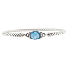 David Yurman Sterling Silver, Topaz, & Diamond 3mm Wheaton Bracelet
