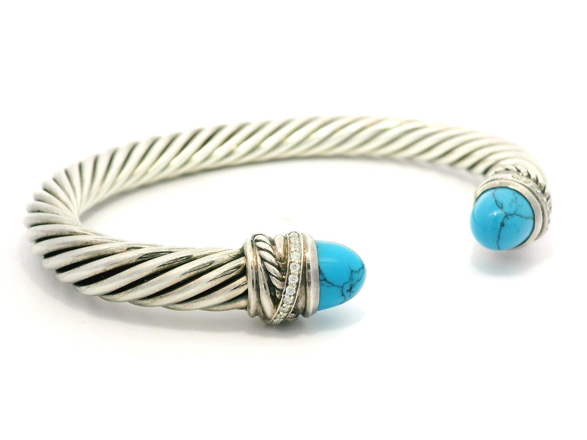 Cabochon David Yurman Bracciale classico a cavo in argento 925 con diamante turchese da 7 mm in vendita